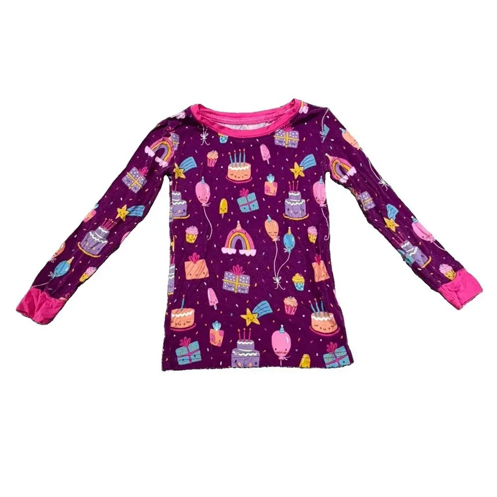 Little Sleepies Kids Purple Birthday Print Long-Sleeve Pajama Set 3T